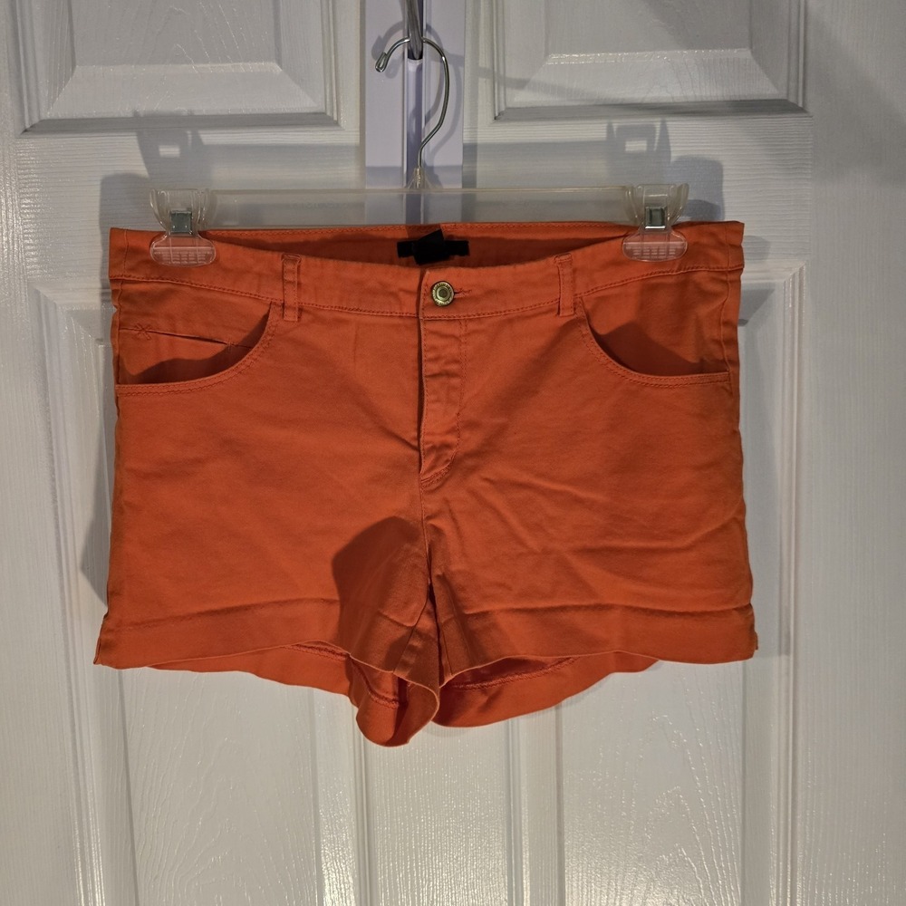 H&M Womens Orange Chino Shorts‎ Cuffed Stretch Cotton Size 12 Casual Summer